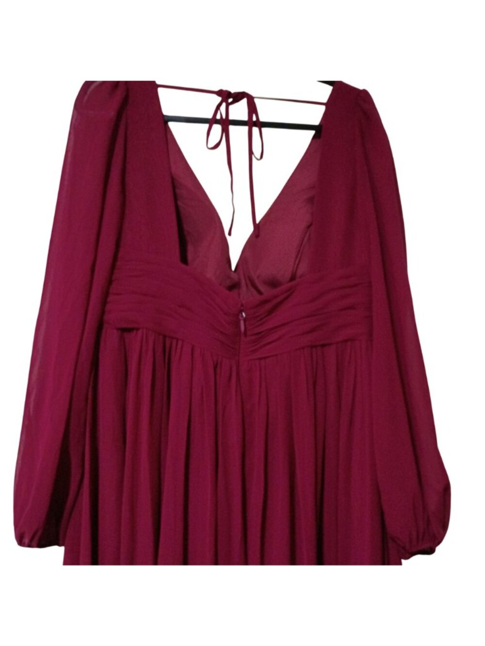 Azazie Norah Burgundy Chiffon Long Sleeve Bridesmaid Dress A16 NWT - Picture 12 of 16